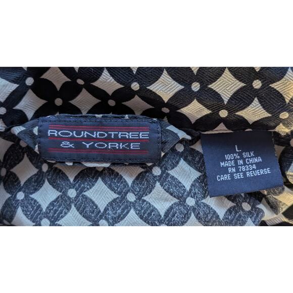 Roundtree Yorke Silk Shirt Large Black Ivory Geometric Button Front Casual - Picture 8 of 11